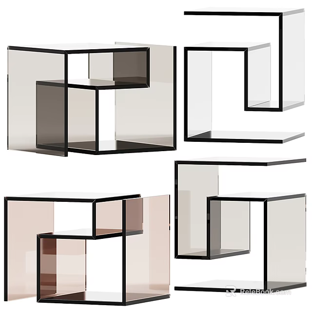 Modern Geometric Side Table Designs with Transparent Panels and Black Frames 3d model