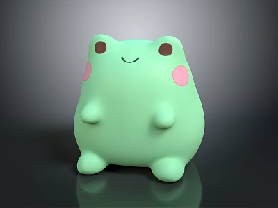Cute Light Green Reptile Cartoon Figure With Chubby Body Pink Cheeks And Smiling Face 3d model