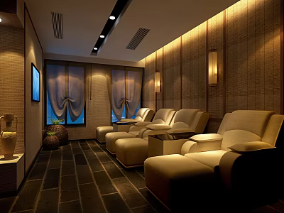 Serene SPA Sauna Room With Comfortable Massage Chairs And Warm Ambient Lighting 3d model