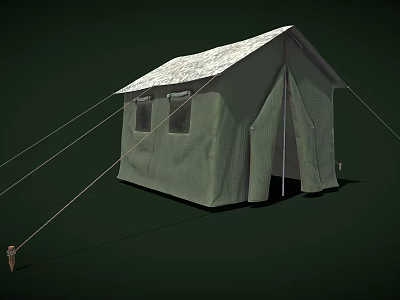 Outdoor Camping Furniture Featuring Green Tent With White Roof And Windows 3d model