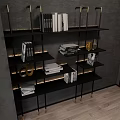 Modern Black Metal Bookcase With Gold Accents And Layered Shelves For Books And Decorations