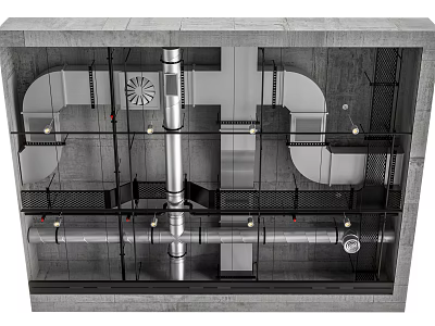 Gray Ceiling Architectural Structure With Metal Pipes And Framework Details 3d model