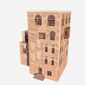 Cartoon Traditional Building Scene With Multi Story Design Arched Windows Balcony And Ornate Carvings