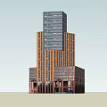 Modern Multi Storey Office Building With Glass Facade And Orange Structural Design 3d model