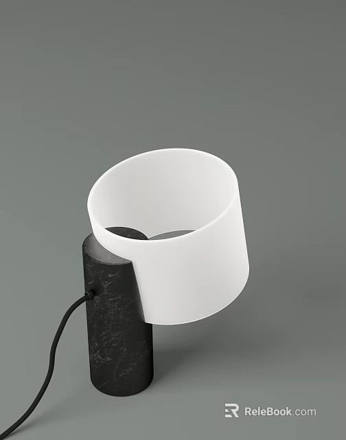 Modern Minimalist Table Lamp With Black Marble Base And White Cylindrical Shade 3d model 
