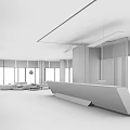 Modern Reception Desk With Marble Surface In Open Office Lobby Featuring Waiting Area Sofa
