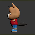 Cute Brown Cartoon Horse with Blue Eyes Red Shirt Blue Shorts Standing on Dark Background