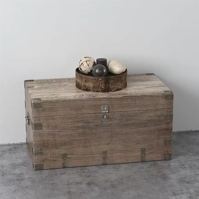 Vintage Wooden Trunk With Rustic Texture And Decorative Bowl Holding Balls 3d model Vintage Wooden Trunk With Rustic Texture And Decorative Bowl Holding Balls 3d model