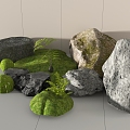 Modern style stone stone rock landscape stone moss green plant moss ball 3d model