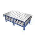 Metal Workshop Workbench With Blue Legs Multiple Drawers And Perforated Surface
