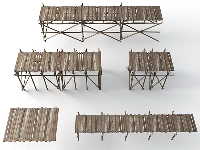 Wooden Scenery Construction Components With Various Platform Frames Different Sizes And Rustic Design 3d model