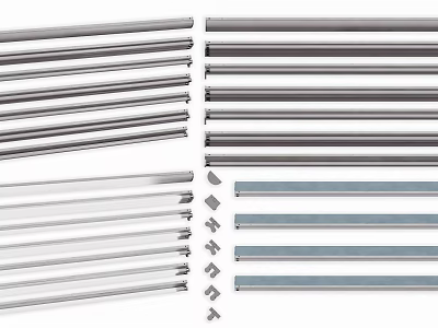 Neatly Arranged Lighting Fixture Set With Various Length Metal Strips And Silver Gray Connectors 3d model