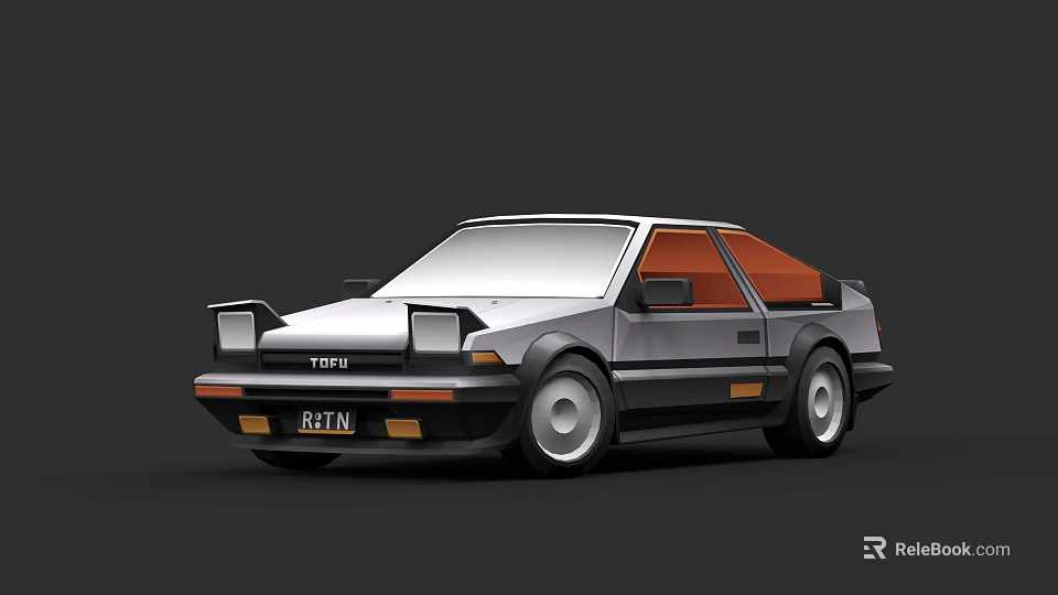 Classic Toyota Coupe Featuring Silver Gray Body And Orange Roof Design 3d model 
