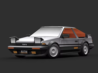 Classic Toyota Coupe Featuring Silver Gray Body And Orange Roof Design 3d model