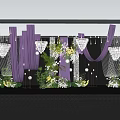 Elegant Wedding Ceiling Design with Purple Drapes Crystal Chandeliers and Floral Arrangements