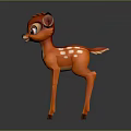 Adorable Red Fawn Character With White Spots Standing On Gray Background
