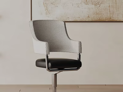 Modern Office Chair Featuring Breathable Mesh Back Black Leather Seat And Metal Base 3d model