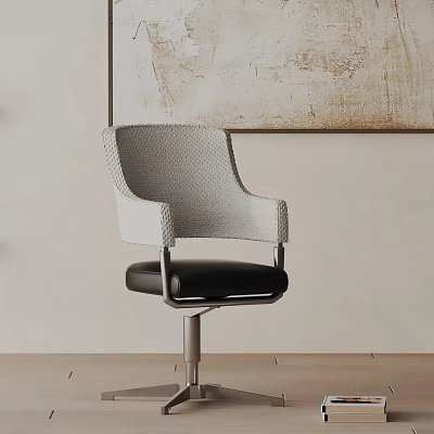 Modern Office Chair Featuring Breathable Mesh Back Black Leather Seat And Metal Base 3d model