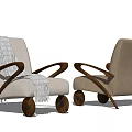 Elegant Modern Armchair Featuring Wooden Armrests Wheels Light Beige Fabric And Throw Blanket