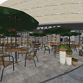 Modern Curved Restaurant Exterior Featuring Outdoor Seating Umbrella And Glass Doors