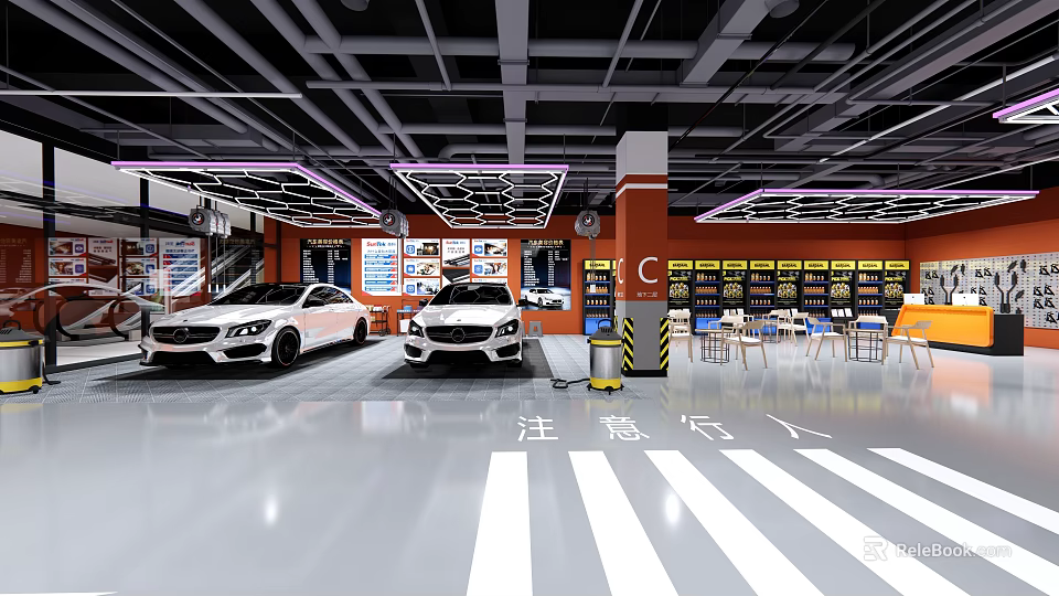 Spacious 4S Dealership Showroom With New Cars On Display And Modern Lighting 3d model 