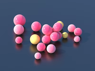 Vibrant Pink And Yellow Shiny Spheres Arranged On Dark Reflective Surface 3d model