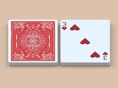 Playing Cards With Red Back And Three Of Hearts 3d model