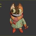 Cartoon Cat Shaped Game Movie Character With Big Eyes Scarf Green Coat and Orange Boots