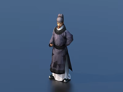 Ancient Human Character in Traditional Robe and Hat Standing in Classic Pose 3d model