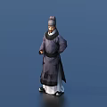Ancient Human Character in Traditional Robe and Hat Standing in Classic Pose