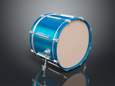 Blue Shiny Drum With Metal Hardware And White Drumhead On Stand 3d model