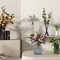 Modern Vases with Colorful Flowers Green Leaves and Orange Fruits in Home Decor