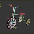 Childrens Red Blue Tricycle With Red Handlebars Seat And Black Wheels