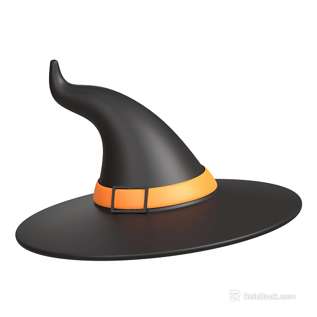 Black Witch Hat With Orange Band For Halloween Costume Accessory 3d model 