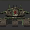 Camouflage Green Military Tank With Red Star And Dual Cannons