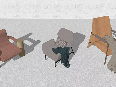 Modern Fabric Lounge Chairs With Metal Frames Armrests And Throw Blanket 3d model