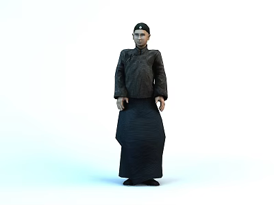 Traditional Costumed Character Wearing Black Robe Trousers And Hat With White Background 3d model