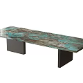 Modern Minimalist Tea Table With Unique Teal Brown Artistic Texture And Black Metal Legs