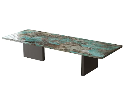 Modern Minimalist Tea Table With Unique Teal Brown Artistic Texture And Black Metal Legs 3d model