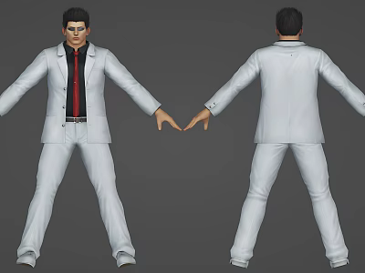 Man In White Suit With Black Shirt Red Tie Front And Back Views 3d model