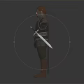 3D Medieval Warrior Character With Brown Armor Sword And Outstretched Arms 3d model