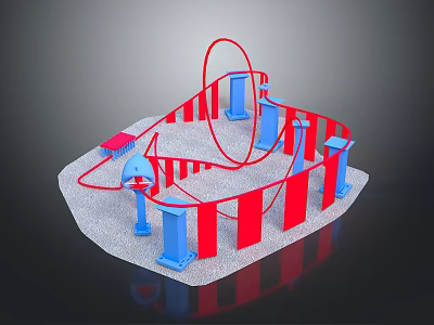 Colorful Playground Structure Featuring Red Curved Slide Blue Pillars And Gray Base 3d model