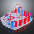 Colorful Playground Structure Featuring Red Curved Slide Blue Pillars And Gray Base