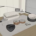 Combination Sofa Fabric Multi-person Sofa Fabric Sofa Stool Fabric Lazy Sofa Solid Wood Coffee Table Glass 3d model
