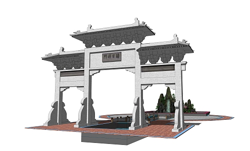 New Chinese Archway Gate 3d model