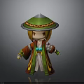 3D Cartoon Character With Green Conical Hat Silver Top And Red Green Robe