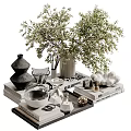 Decorative Ornament Set With Greenery Vases Stacked Books And Small Decorative Accents