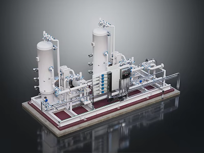 Industrial Processing Equipment System With Vertical Tanks Pipes And Control Panels 3d model