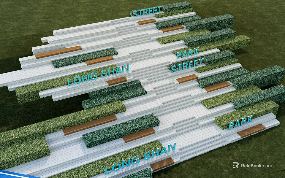 Longshain Park Street Landscape With Terraced Paths And Green Lawns Design 3d model 