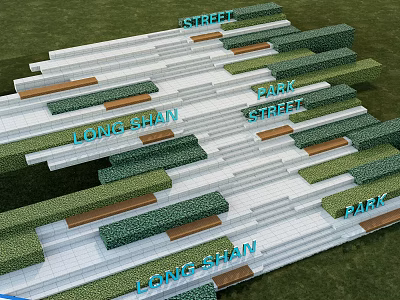 Longshain Park Street Landscape With Terraced Paths And Green Lawns Design 3d model